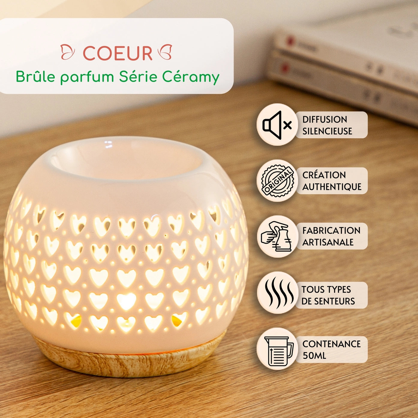 Brûle-Parfum Céramy Cœur – Diffuseur Romantique & Relaxant