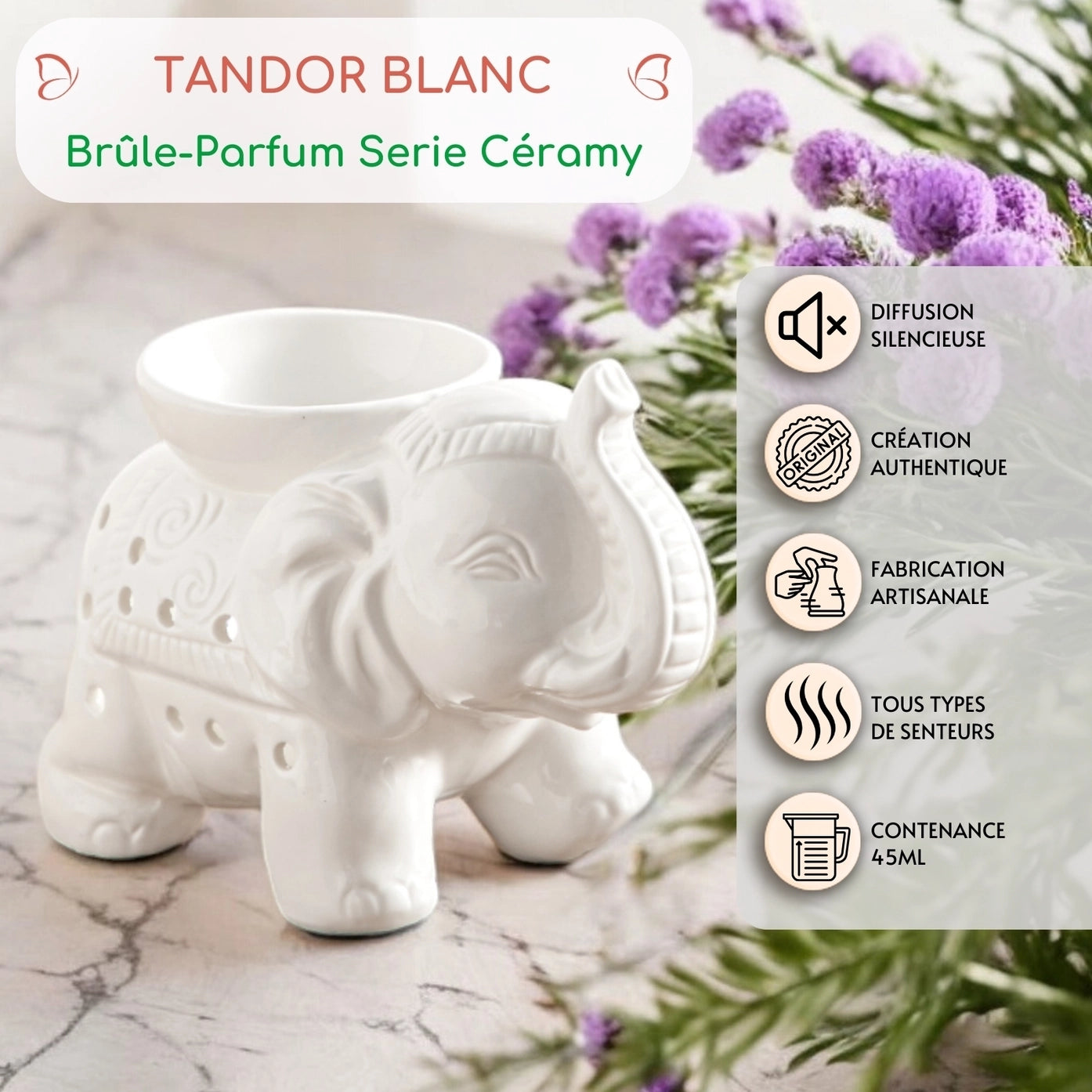 Brûle-Parfum Ceramy Tandor Blanc – Diffusion Élégante & Naturelle